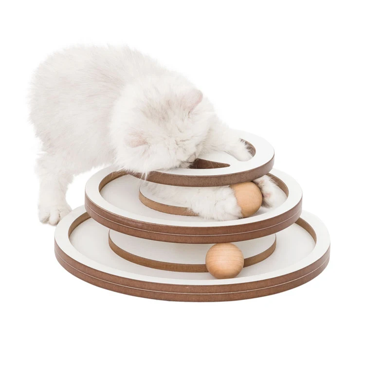 New Style Cat Three Levels Tower Tracks Ball Wooden Pet Interactive Roller Cat Catch Ball Toy