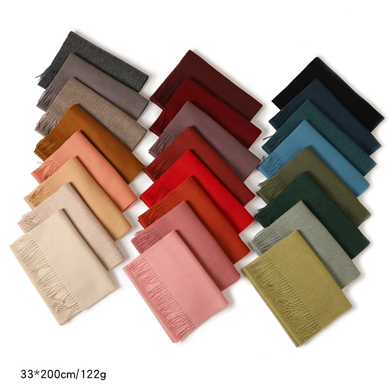 100% Wool Plain Solid Color Mongolia Designer Brand Thicken Women Luxury Soft Wool Scarf Stoles Neck Warmer Men Cashmere Scarf