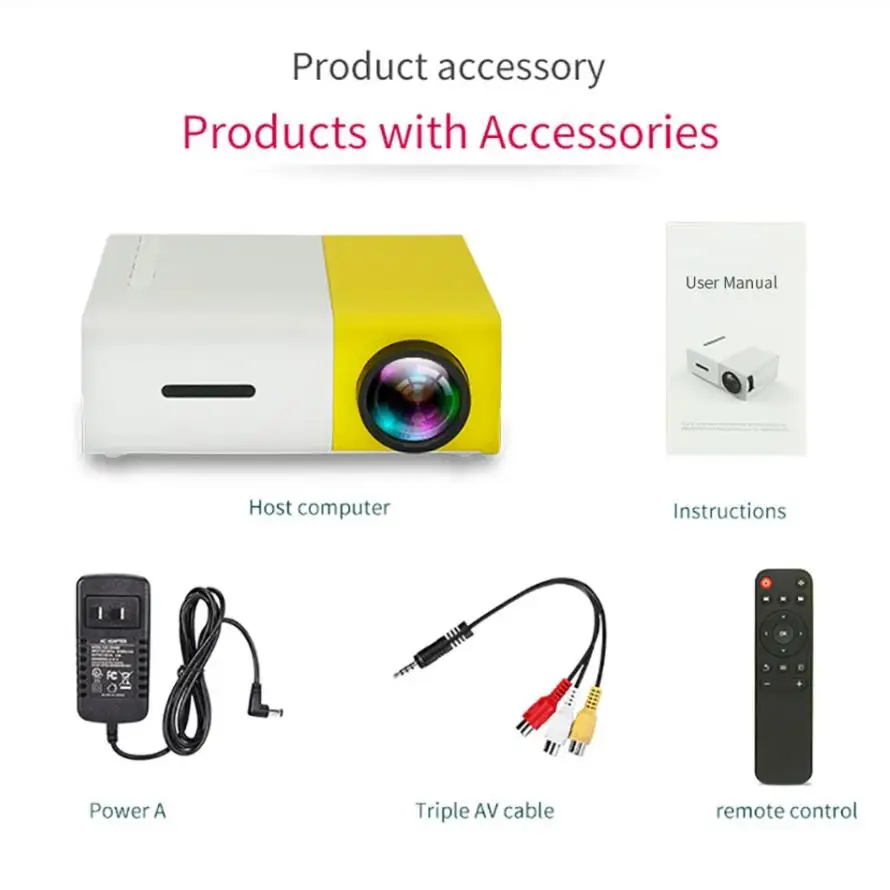 Портативный карманный мини-проектор для домашнего кинотеатра YG300 желтого и черного цвета