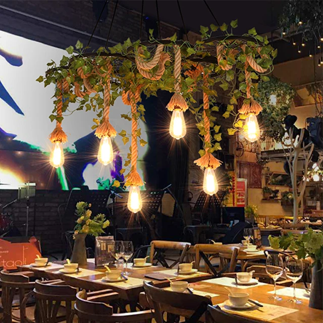 Industrial Pendant Light Big Woven Hemp Rope Grow Plants Hanging Decorative Bubble Lamps used in Barber Shop Dinner