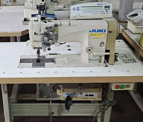 EXLION USED  COMPUTER DOUBLE NEEDLE  LOCKSTITCH SEWING MACHINE WITH CORNER HEAD JUKIS 3568S-7 CHAINSTITCH DOUBLE NEEDLE SEWING
