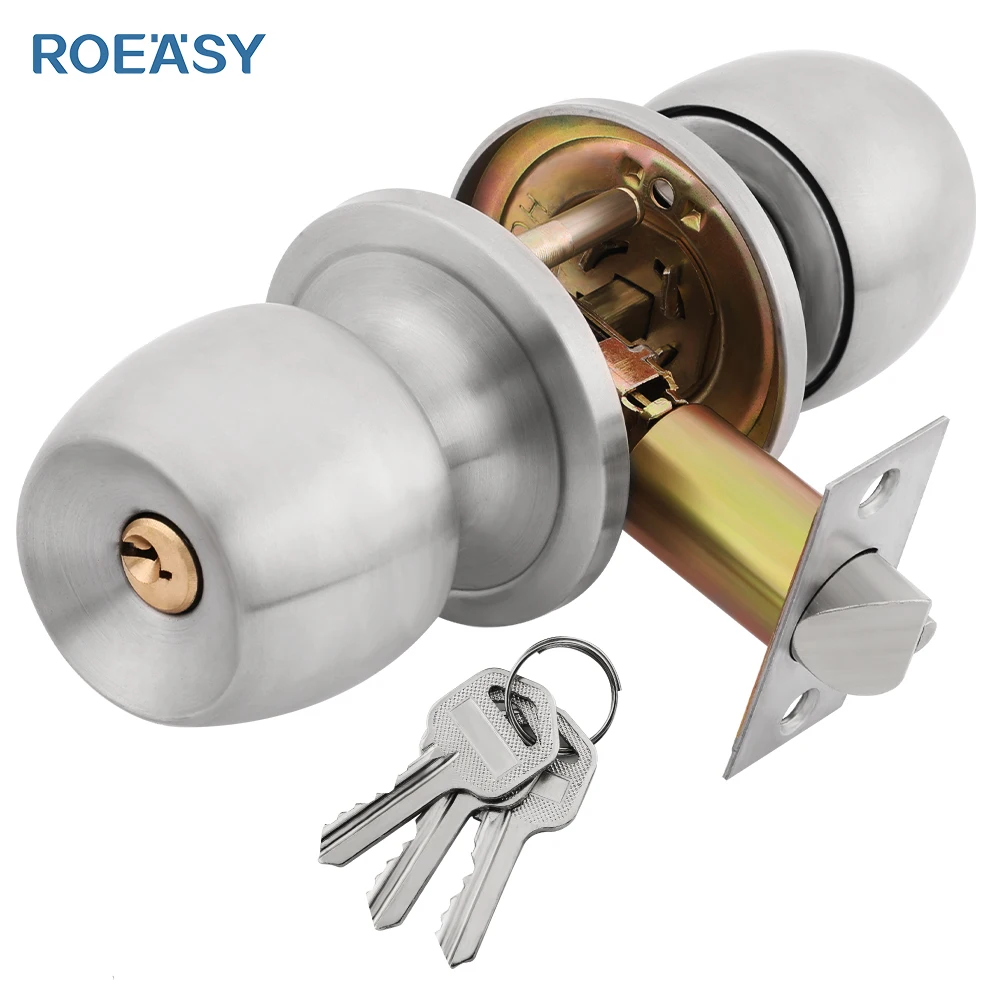 Roeasy lock tubular door knob lock keyed entry handle knob stainless steel round door locks