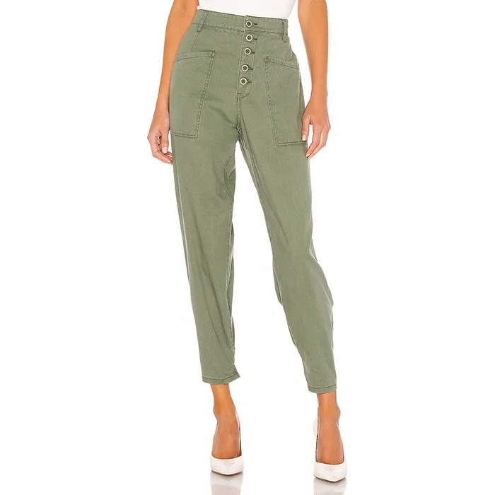 Оптовая продажа Брендовая женская одежда на заказ женские брюки из 100% хлопка с застежкой пуговицах спереди