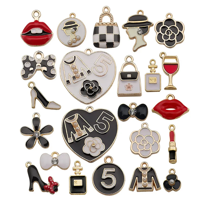 23pcs/bag Mixed Designer Charms Fashion Perfume Bag Enamel Charm For DIY Jewelry Bracelet Making