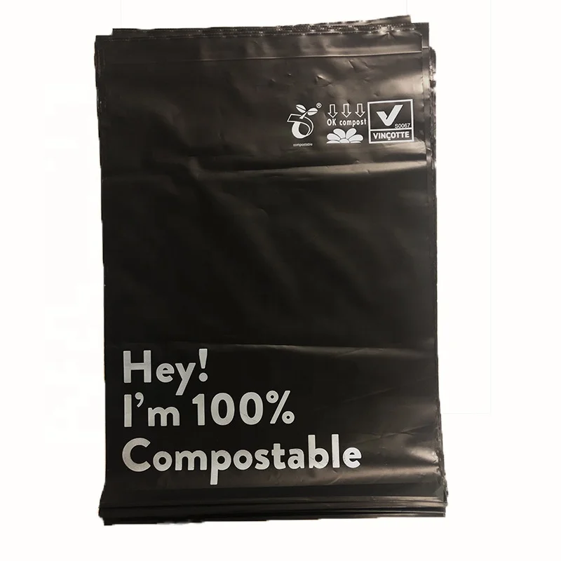 100% compostable biodegradable corn starch PLA black mailers shipping bags 12x15.5inches eco friendly envelopes package supplies