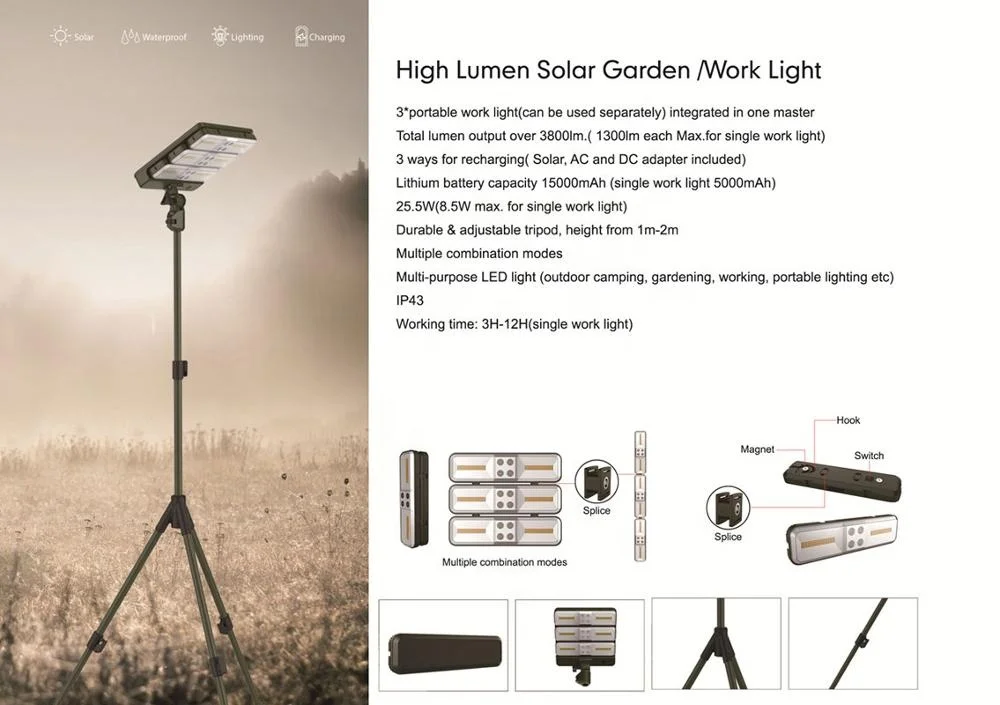 High lumen garden work light  Waterproof Solar LED   Tripod camping lights