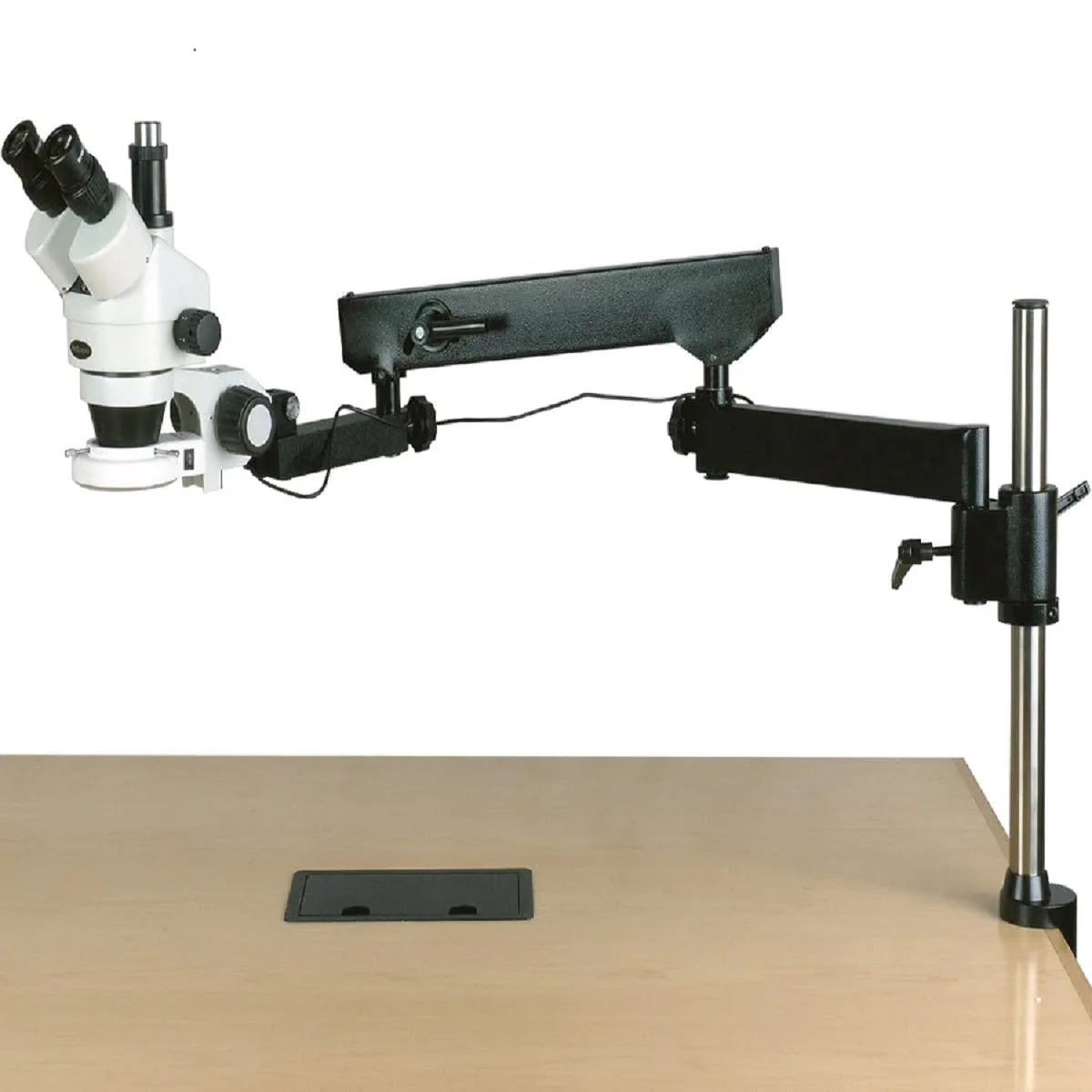 AmScope Supplies 3.5X-90X Trinocular Articulating Arm Pillar Clamp 144-LED Zoom Stereo Microscope