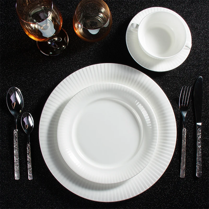 Horeca Ceramic Plate Bowl Set Hotel Tableware Luxury White Bone China Restaurant Catering Dishes Porcelain Dinner Set Dinnerware