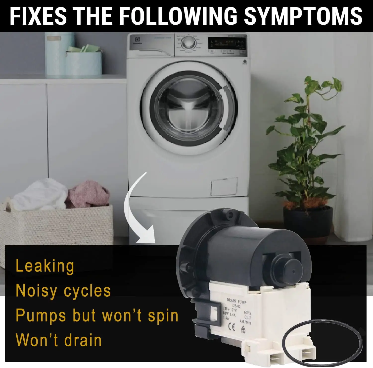 4681EA2001T Washer Drain Pump Motor Replaces Part Numbers AP5328388, 2003273, 4681EA2001D, 4681EA2001N, 4681EA1007G and More