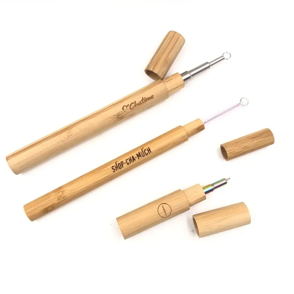 Leatchliving Portable straws bamboo wood case