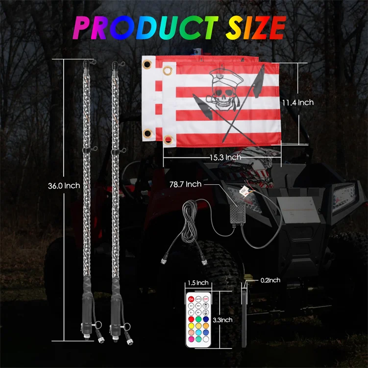 2Pcs 36 Inch 3Ft W/Turn Signal Lights Quick Release Mount W/Remote Led Whip