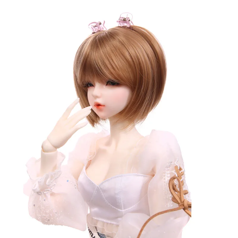 customize quality 22cm 1/3  brown bob short cut BJD doll wig hair (include clips)