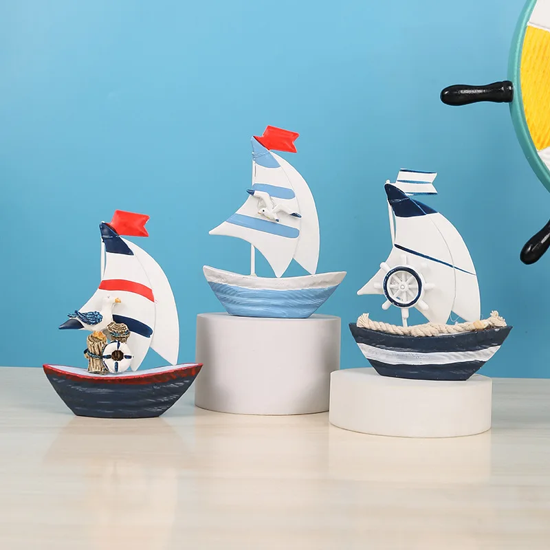 Mediterranean Boat Tabletop Gift Blue ocean scenery decoration Mini sailboat model