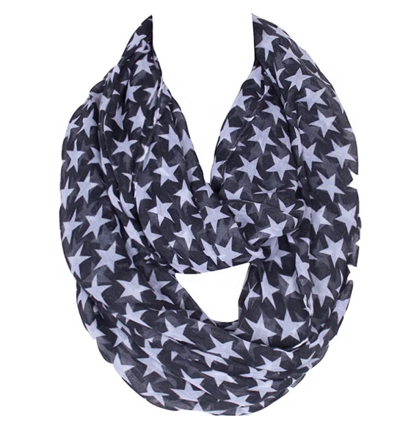 Маленький минимальный заказ, Модный популярный шифоновый женский шарф со звездным принтом, шарфы из полиэстера со снудом