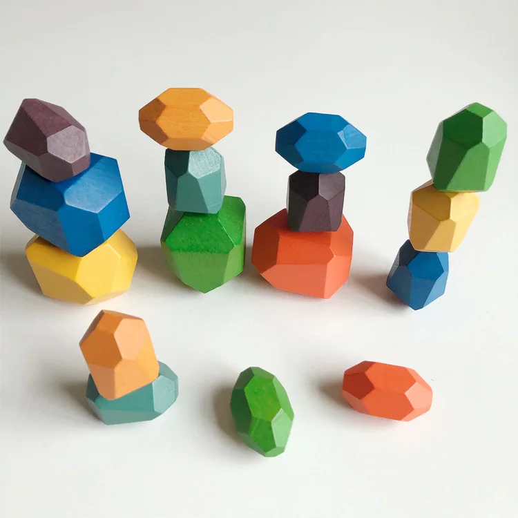 Nordic Style Stacking Wooden Stones Set Balancing Blocks Block Natural Wood Toy Open-ended Educational Montessori Toy