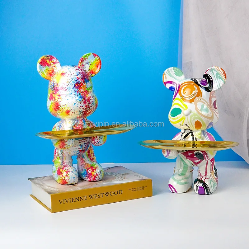 2022 Newest Home Decoration Nordic Luxury Transprinting bear resin craft Fairy Storage tray resin  holder