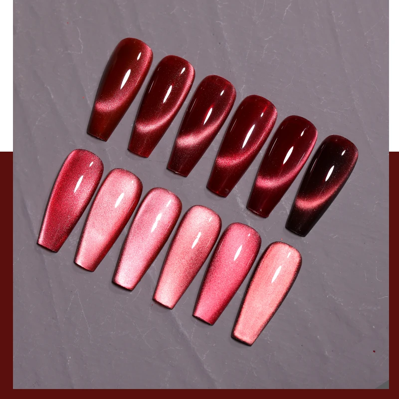 Custom 6 Colors Red Gloss Cateye Nail Gel Hot Sale Cateye Gel Polish Semi Clued Gel Nail Christmas