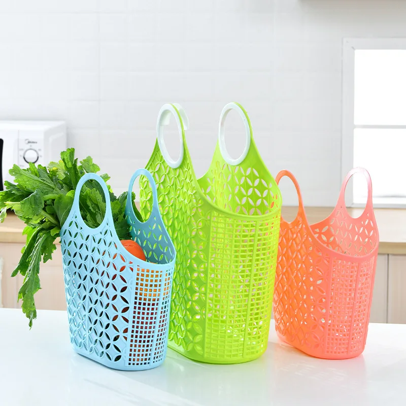 Max Apparel Plastic Hand-Held Mesh Beach Jelly Basket Household Dish Blue Son Gift Wrapping Basket Bags