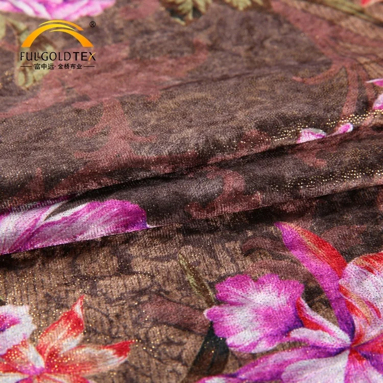 New arrivals KS span gold foil flower designs textile velour fabric for garment painting