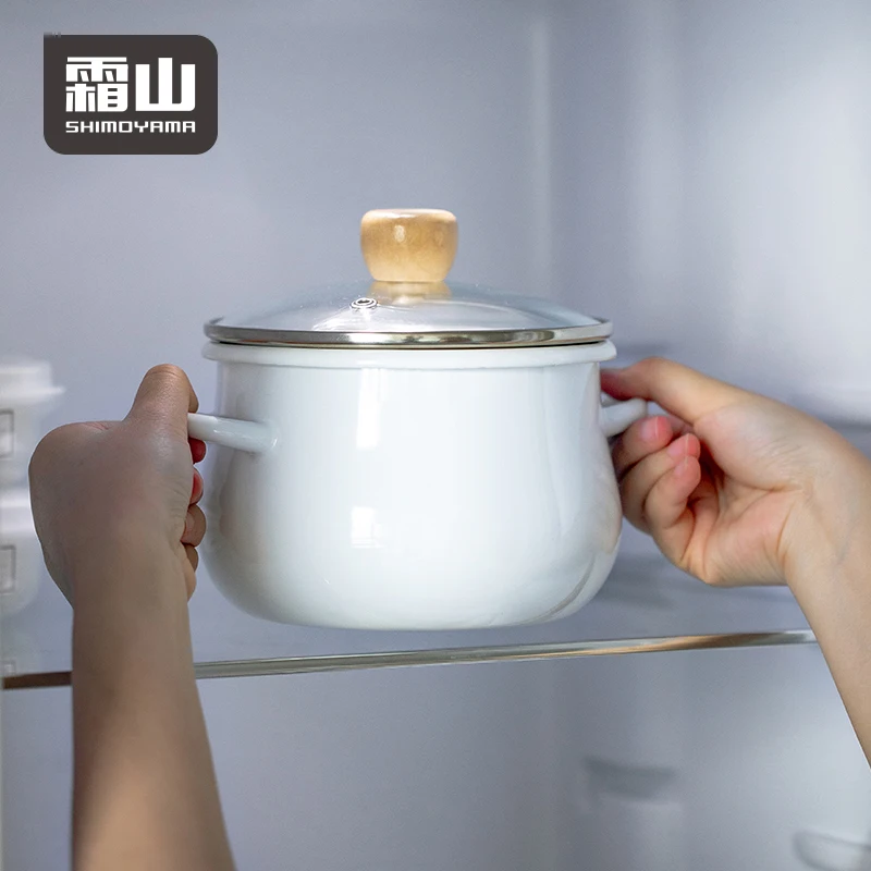 SHIMOYAMA Deep Oil Fried Instant Pot Heavy-Duty Kitchen Cookware Braiser for Soup Enameled Round Pot with Lid and Dual Handles