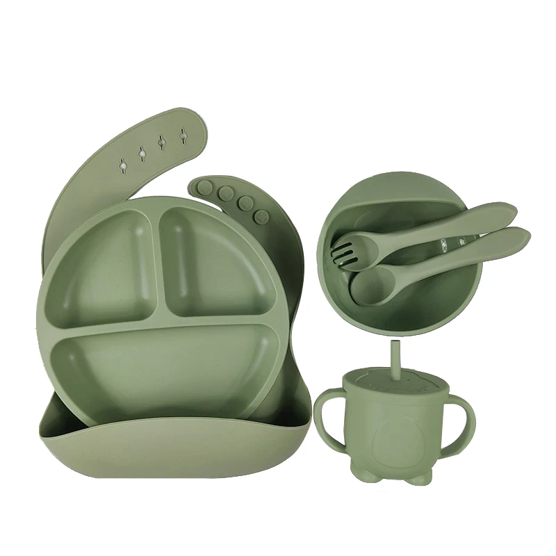 Customizable Food Grade Silicone Kids Dining Tableware Bowl Spoon Baby Feeding Set 6pcs Pack Toddler Feeding Set