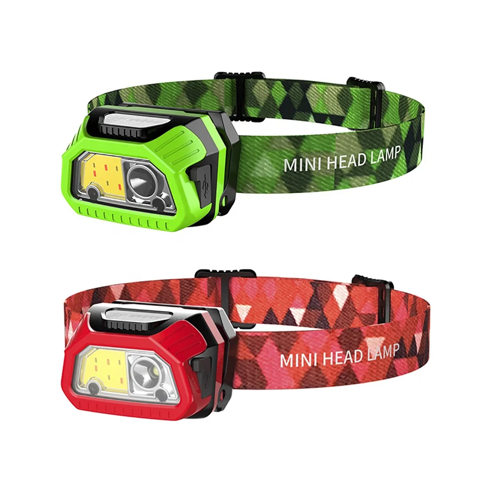 Headband Flashlight USB Charging Induction Headlamp LED COB Bead One Key Operation Life Waterproof with Cable for Night Fishing