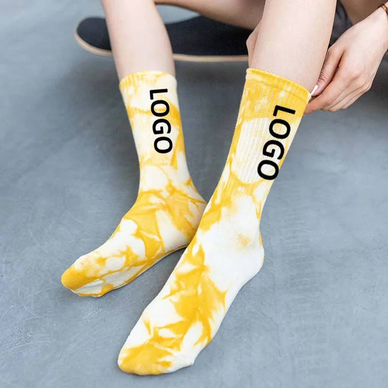 
2020 wholesale Custom Hiphop Tie Dye logo Compression socks custom Street High Skin Huff Skate Fashion packaging socks 