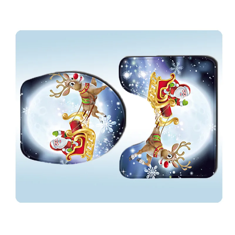 Christmas Snowman bathroom carpet doormat toilet three piece non slip floor mat