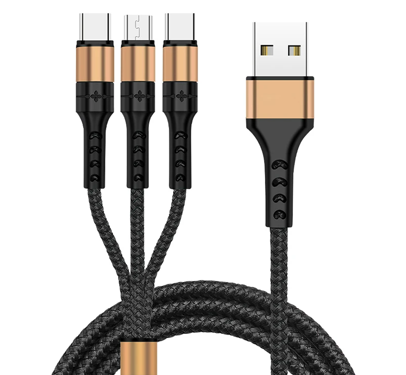 5A 3 в 1 цилиндрический суперзарядный кабель для Micro-usb Type-C ISO линия данных для iphone/android мобильный телефон нейлон
