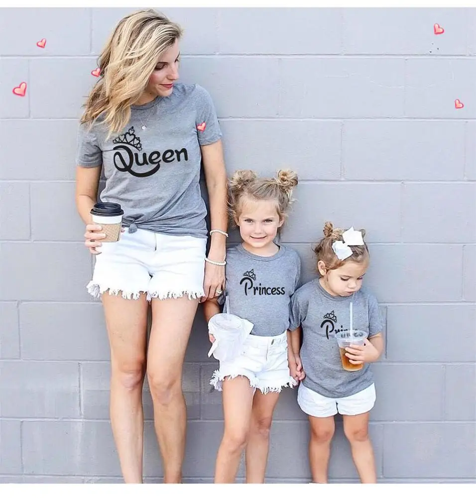 
2021 New Casual Family Matching Clothing Short Sleeve Letter Printing Tops Mommy and Me outfits 