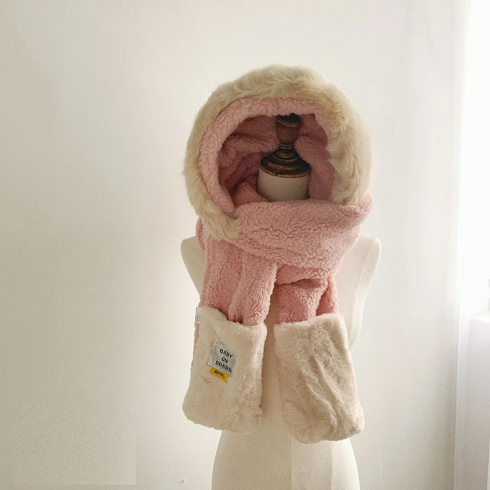 Winter Letters Antlers Hat And Gloves Plush Scarf Cute Windproof Warm Thickened Fleece Ear Protection Hat Warm Earmuffs Hat