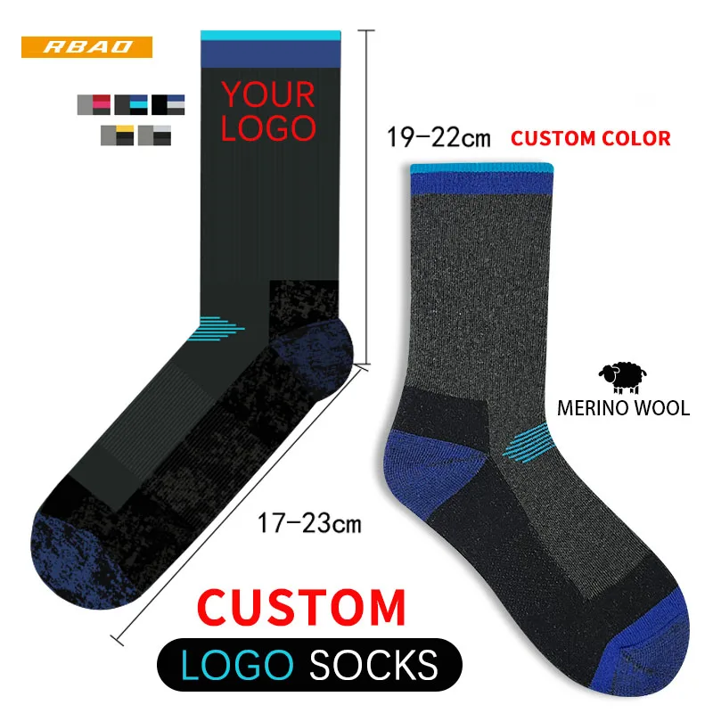 logo print designer custom sox unisex outdoor hiking short crew socks thick warm winter  merinos wool ski socks