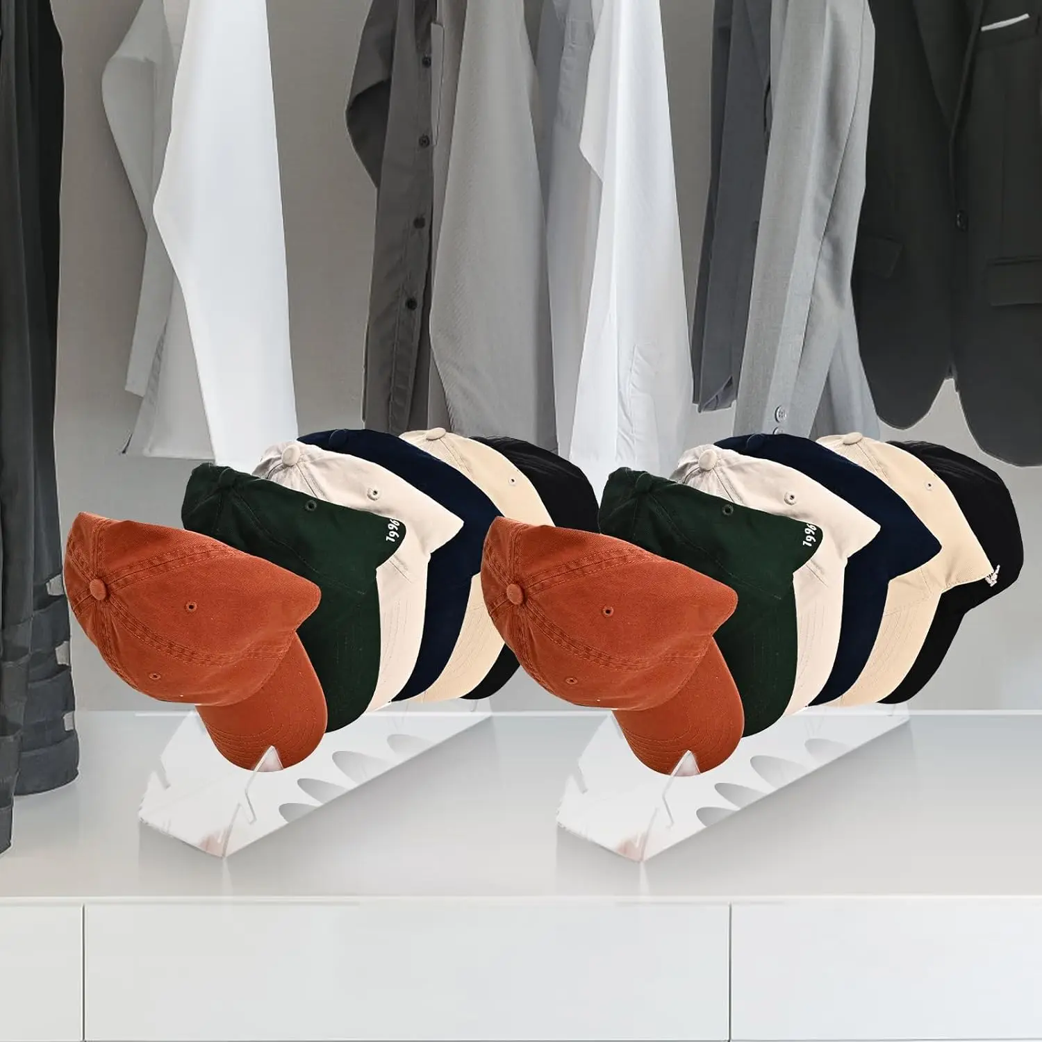 2pcs Acrylic Baseball Cap Hat Stand Arch-Shaped Desktop Drawer Organizers No Install Hat Racks 14 Baseball Caps Organizer