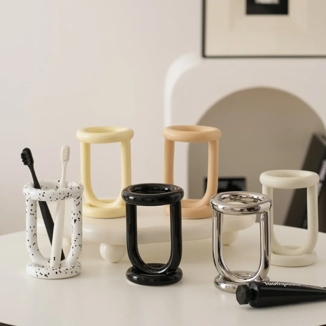 Simple Nordic Creative Bathroom decor Ceramic Toothbrush Holder Stand Countertops