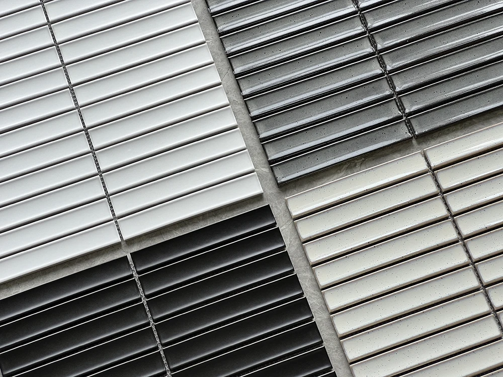 brown20*145 Fluted Design Glazed Mosaic Tiles Indoor Ceramic Stone Wall Tile with Square Pattern for Decorative Backgrounds