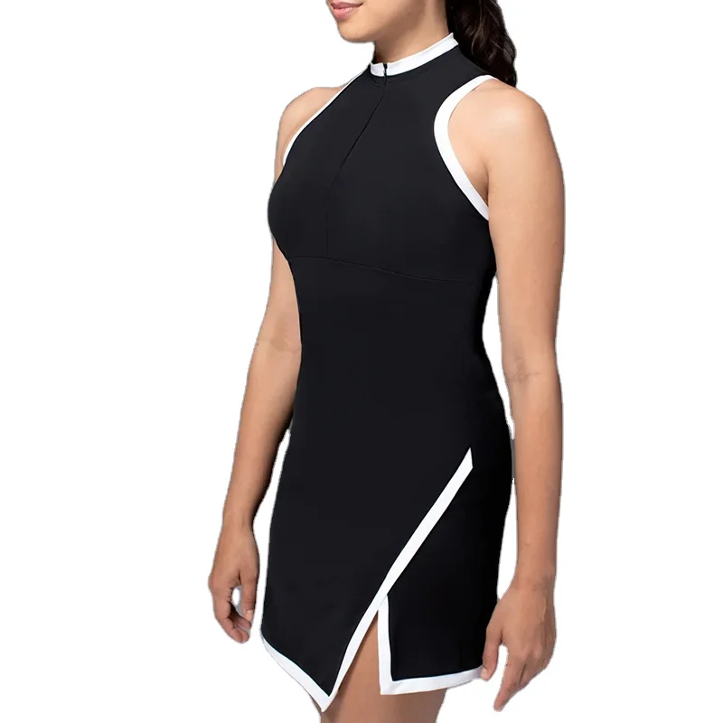 Fashion Sportswear Wear Split Front Golf Skirt With Invisible Front Zipper Splice Tennis Dress