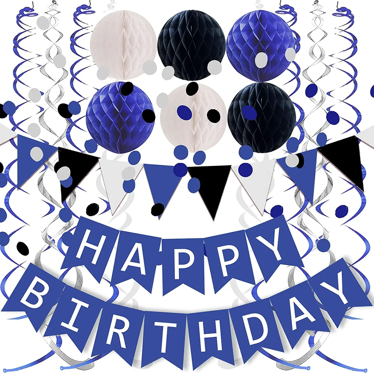 Navy Blue Rose Gold Birthday Decorations Happy Banner foil Balloons 30th 40th 50th Women Grils
