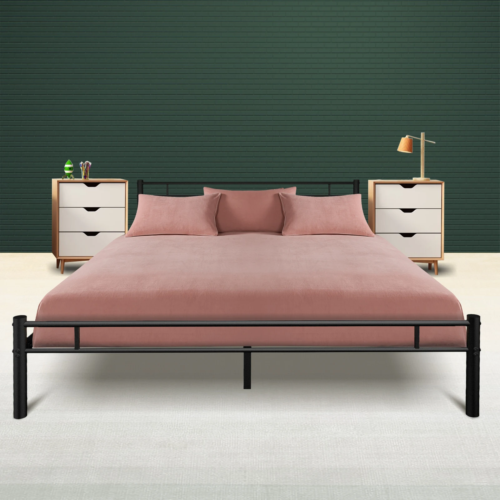 Kainice cheap bed frame modern metal bed frame legs slat wooden part full size bed frame for bedroom