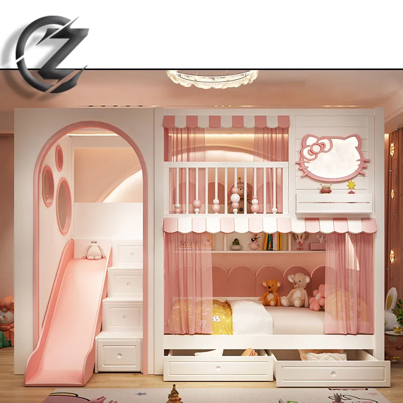 Современная двухъярусная кровать Hello Kitty с выдвижными лестницами детская мебель для хранения спальни для гостиниц
