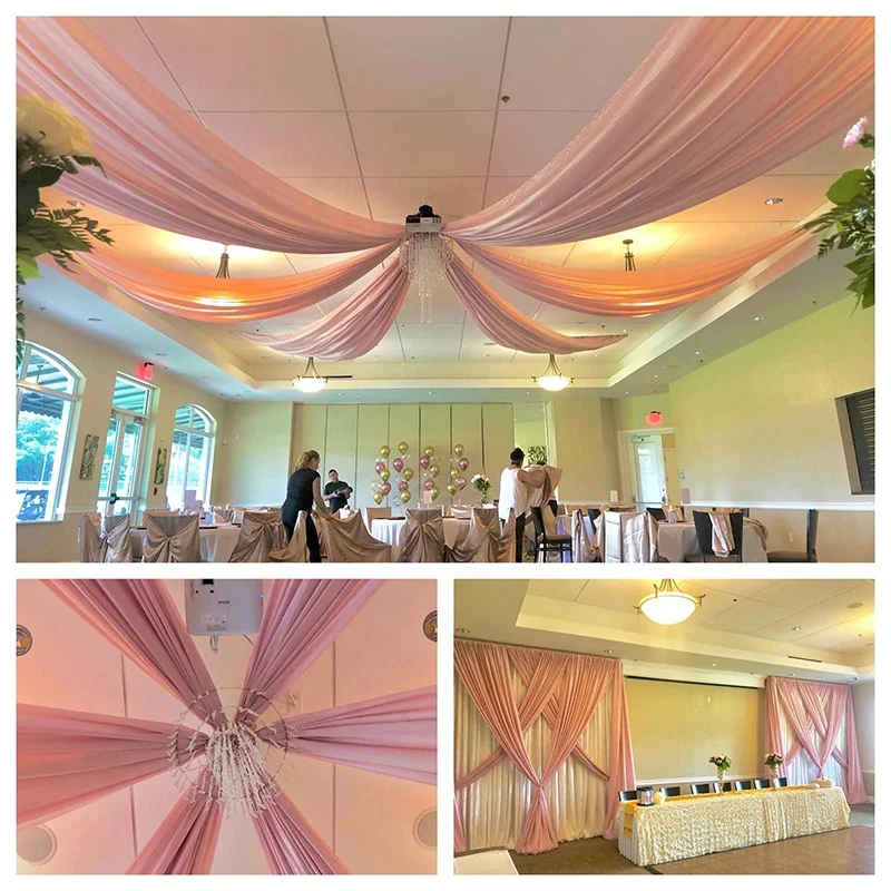 Pink Ceiling Drapes for Wedding 5ftx10ft Chiffon Arch Draping Fabric Sheer Curtains for Party Ceremony Swag Wedding Decorations