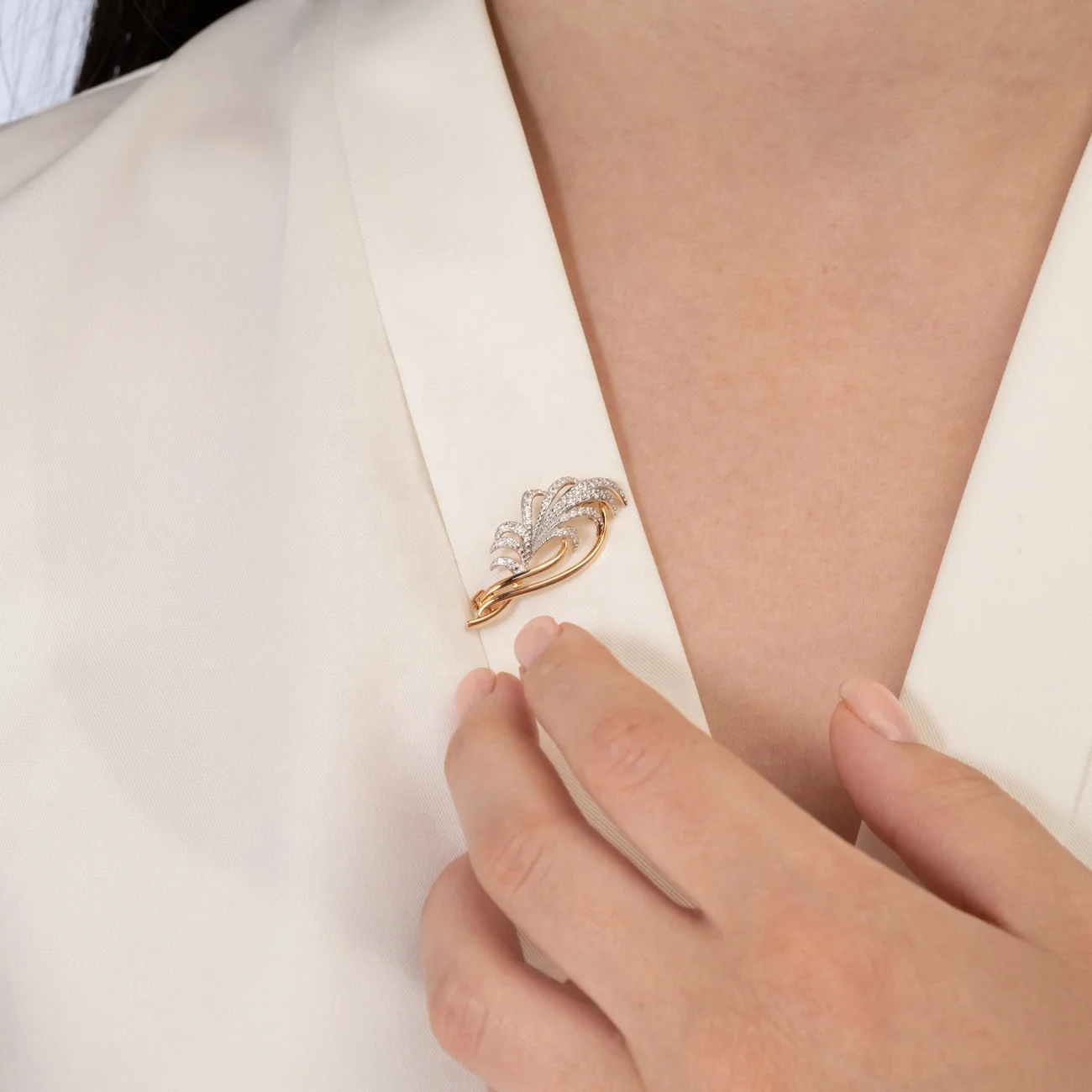 Feather Delicate Brooch 14K Solid Rose Yellow White Gold OEM ODM