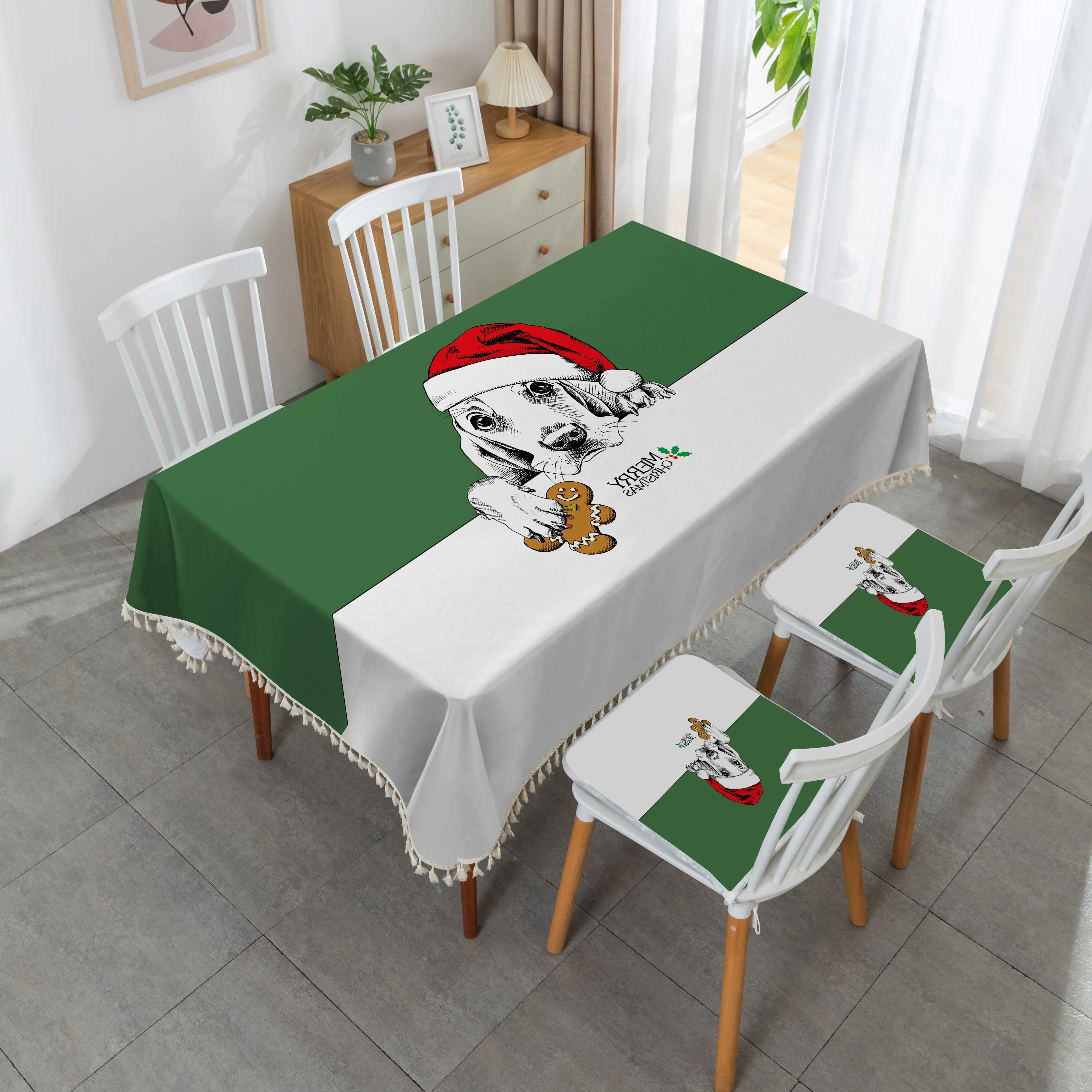 Wholesale Polyester Waterproof Printing Custom Christmas Customized Square with Tassel Cotton Linen Tablecloths Table Cover 