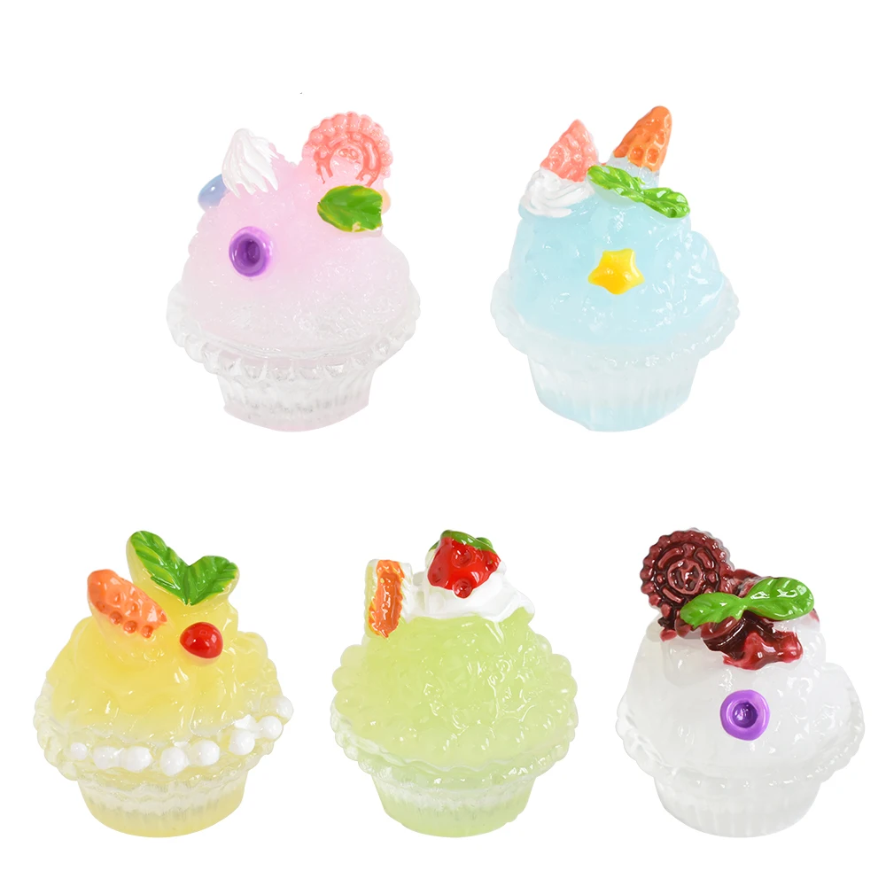 3D Miniature Sweet Ice Cream Resin Cabochons Cake Dessert Figurines Doll House Toys Gift for DIY Key Chain Phone Decoration Dg