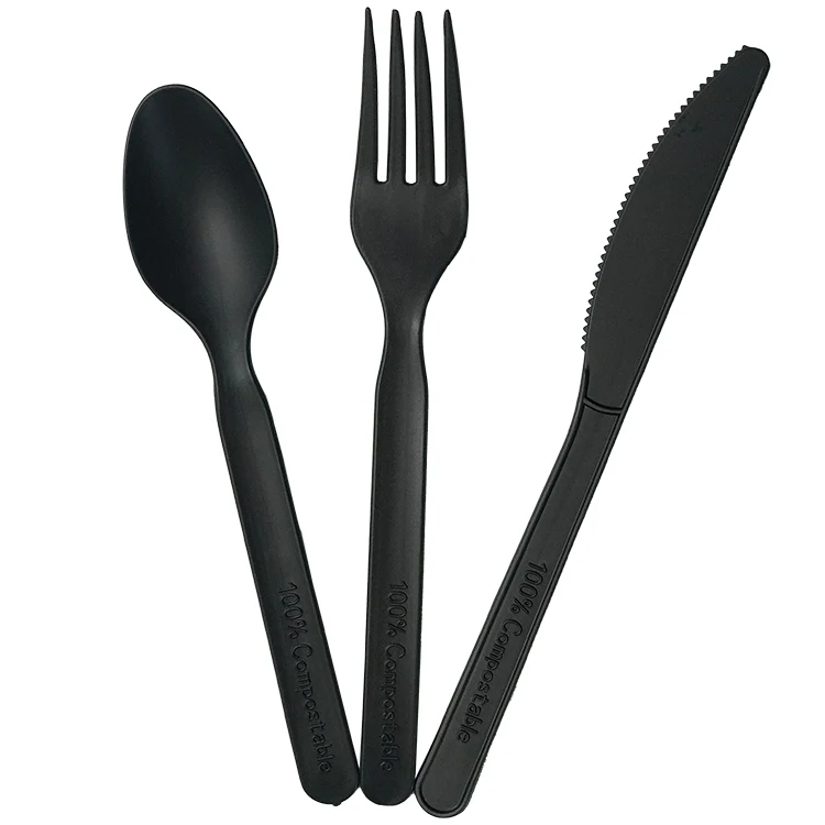 EcoNewLeaf PLA Bio Green Design Your Own Fast Food Disposable Cutlery Manufacturer Party Natural Compostable Cutlery Set in Box