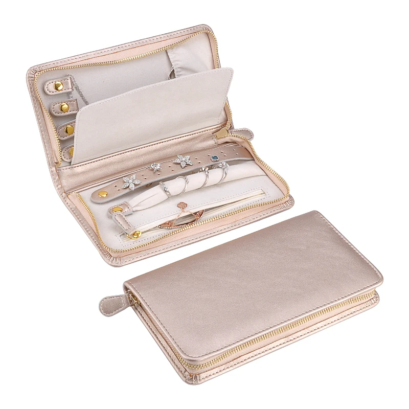 Wholesale fabric foldable velvet jewellery pouch case suede travel gift zipper leather jewelry organizer roll