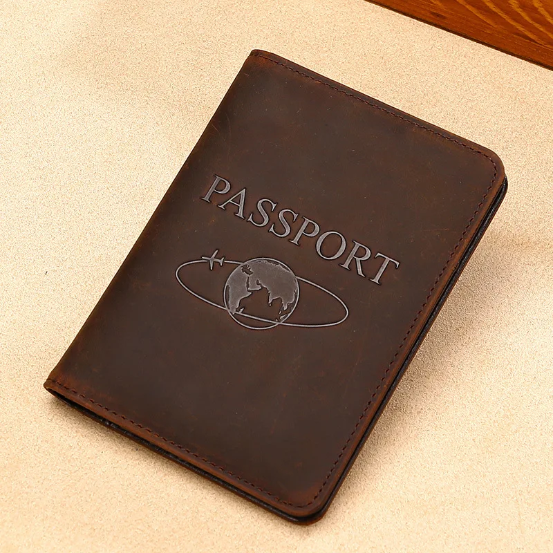 RFID Passport Bag Crazy Horse Leather Travel Wallet For Men Credit Card Cover Boarding Passes Notes Travel Passport Holder