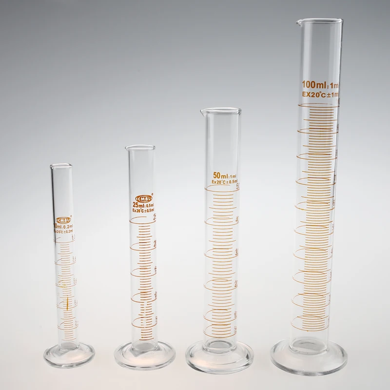 Home and School Science Laboratory Borosilicate Glass Graduated Measuring Liquid Lab Cylinders with Round Bottom Base