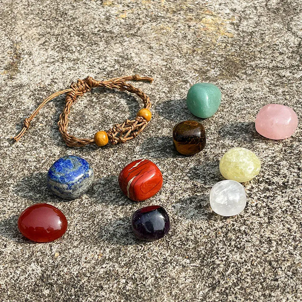 Adjustable Natural Crystal Stone Cage Cord Bracelets Necklace Empty Crystal Pendant 7 Chakra Tumbled Gem Stones Bracelets