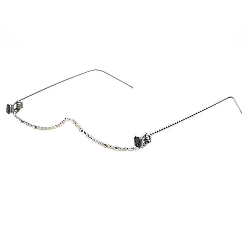 Hot selling wholesale brand designer small metal half frame without lens crystal rhinestone diamond decoration glasses frame