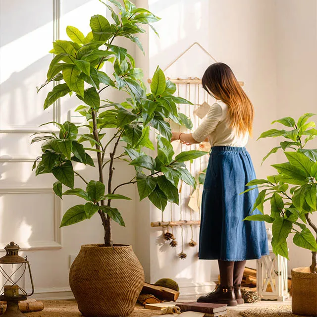 living room indoor floor decoration tree window decoration Large simulation green laurel tree  potted